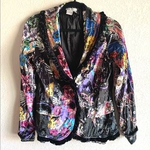 Alberto Makali Black Floral Velvet Blazer Small